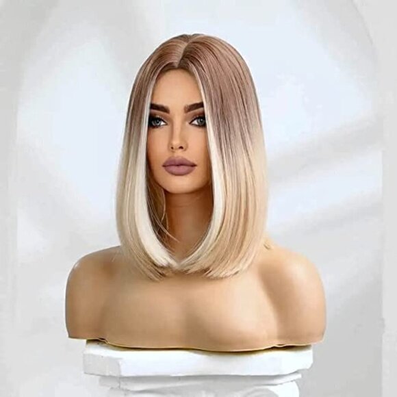 𝅺🆕 Stunning Bob Dark Platinum Blonde Ombre Wig Synthetic Lace SEXY NWT 👀😘 - Picture 4 of 8